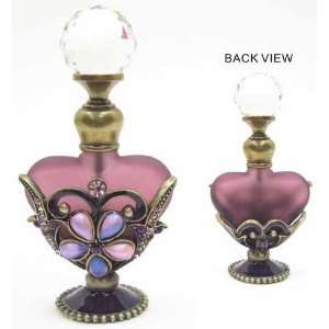    Glass Perfume Bottle Purple Color Heart Shape Stone
