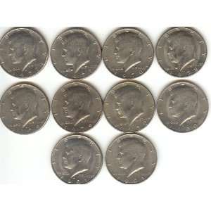 KENNEDY HALF DOLLARS  SET OF 10 DIFFERENT DATS AND MINT MARKS  5 YEARS 