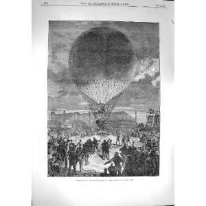  1870 Night Scene Departure Hot Air Balloon Paris