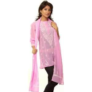   Chikan Embroidered Kurti Top with Stole   Georgette 
