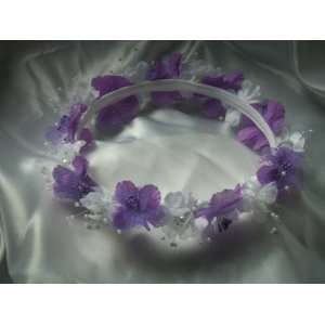  White & Purple Flower Girl Head Piece Halo Wedding Mis 