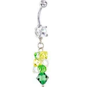 Handcrafted Genuine Swarovski Yellow Peridot Cascading Drop Belly Ring