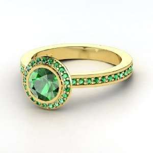  Roxanne Ring, Round Emerald 14K Yellow Gold Ring Jewelry