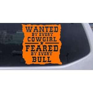 Orange 10in X 10.0in    Wanted By Cowgirls Feared By Bulls Western Car 