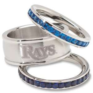  MLB Tampa Bay Rays Logo Crystal Stacked Ring Set Sports 