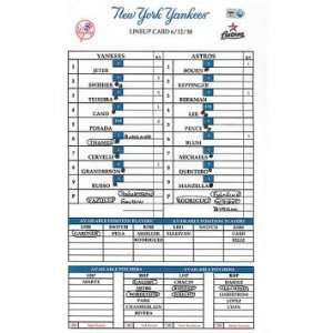 Astros at Yankees 6 12 2010 Game Used Lineup Card (MLB Auth)   Other 