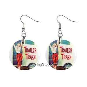  Trailer Trash Dangle Earrings Jewelry 1 inch Buttons 