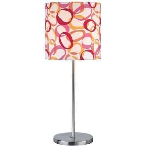 Marrs Collection Polished Steel Base Red Pink Circles Fabric Shade 