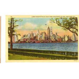    Postcard Lower Manhattan Governors Island NYC 1944 