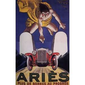 ARIES PLUS DE BORNES AU PROGRES CAR FLYING MAN 1924 VINTAGE POSTER 