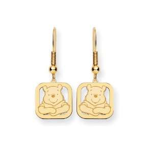  14K Yellow Gold Winnie Pooh Square Dangling Earrings 