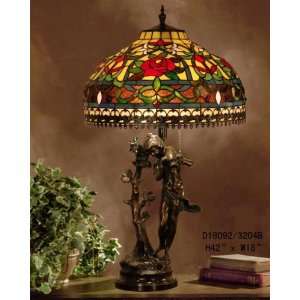 Red Rose Tiffany Style Table Lamp Maiden Base