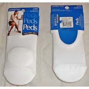  Peds Cushion Sole Padded Foot Liners No Show Low Cut White 