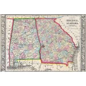  1864 Map of Georgia and Alabama   24x36 Poster 