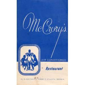  Vintage Menu McCrorys Air Conditioned Restaurant 73 75 