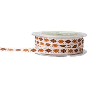  May Arts 3/8 Inch Wide Ribbon, Beige and Brown Argyle 