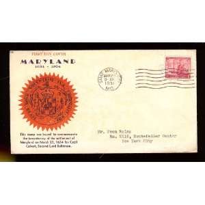   Kapner (28)First Day Cover; Maryland; Tercentenary; 300th Anniversary