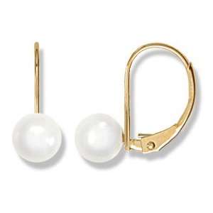  14 Karat Gold 6mm Pearl Leverback Earrings Gold and 