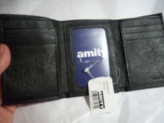 New Amity Black Slim Trifold Leather Wallet  