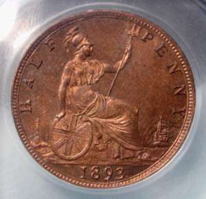 1893 Half Penny CGS Graded UNC 82 1853 Queen Victoria Halfpenny CGS 