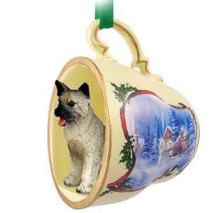  Gray Akita Christmas Ornament Sleigh Ride Tea Cup Pet 