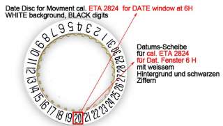 ETA 2824 2, AUTOMATIC, WHITE DATE disc for 6H window  