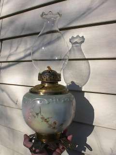 BEAUTIFUL OLD 1890s VICTORIAN ANTIQUE SAILBOATS TABLE OIL LAMP  