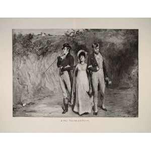  1912 Young Woman Men Lovers J. Pettie German Engraving 