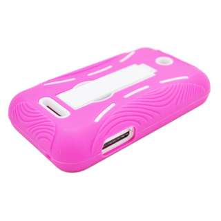 For ZTE SCORE X500 Hybrid Hard/Rubber Cover Case White/HOT PINK With 