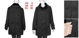 Black Faux Fur Collar Worsted A Line Coat for Ladies M  