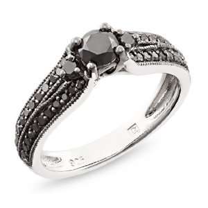   Silver 3/4 CT TDW Black Diamond Black Rhodium Plated Engagement Ring
