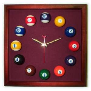  12in Square Billiard Clock Cherry & Wine Mali Felt
