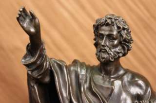 Signed Gustave Moreau Saint Paul Bronze Marble Statue Sculpture Figure 