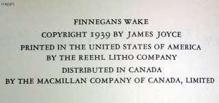 Finnegans Wake   James Joyce   1st/1st US   1939   Classic   Ships 