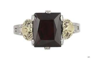 ATTRACTIVE TWO TONE 14K WHITE YELLOW GOLD GARNET RING  