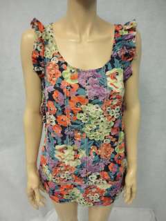 Lil Anthropologie Colorful Floral Cotton Blend Tunic Tank Top Shirt 6 