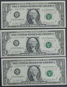 CONSECUTIVE 1977 A $1 DOLLAR FED RESERVE NOTES GEM CU  
