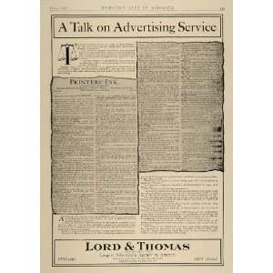  Ad Lord & Thomas Advertising Agency Printers Ink   Original Print Ad 