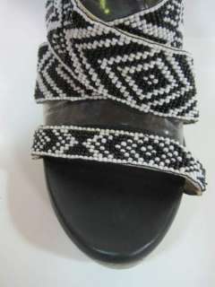 Matt Bernson womens aztec black white beaded wood wedge sandals 8 $236 