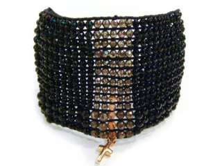 NEW CHAN LUU Onyx Mixed W/ Gold Cross Charm Wrap Bracelet Beaded Cuff 