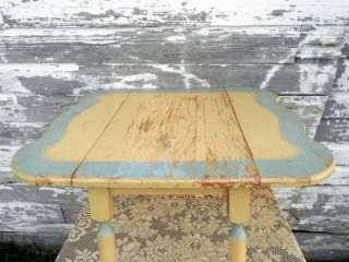 Antique Childs Drop Leaf Table Chair Old Paint Yellow/Blue Knotty 