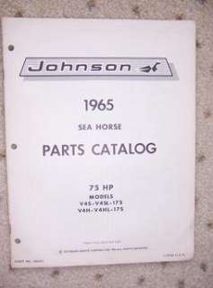 1965 Johnson Sea Horse Outboard Parts Catalog 75 HP x  