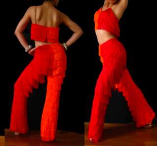 Tailor Samba RED Latin Fringe YULIA dance Top pants  