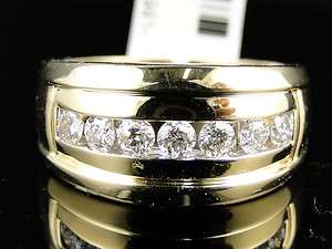   YELLOW GOLD 1 ROW REAL WEDDING BAND DIAMOND 12 MM RING 1 CT  