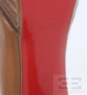 Christian Louboutin Tan Leather Stacked Platform Peep Toe Heels Size 