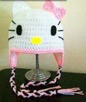 Hello kitty with pink bow winter crochet beanie hat newborn 5yrs 