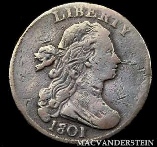 1801 DRAPED BUST LARGE CENT  SCARCE  VERY FINE  BETTER DATE 