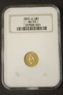 1855 O Indian Head Type 2 $1 Dollar AU55 NGC  