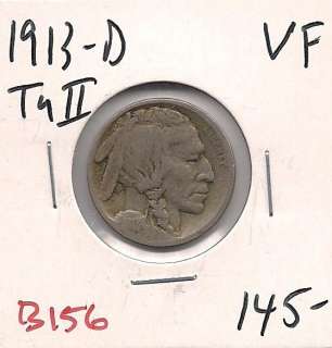 1913 D Buffalo Nickel Five Cent Type 2 Very Fine B156  
