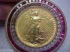 1914s $20.00 Saint Gaudens US gold Coin w Synthetic Ruby Bezel 14k 